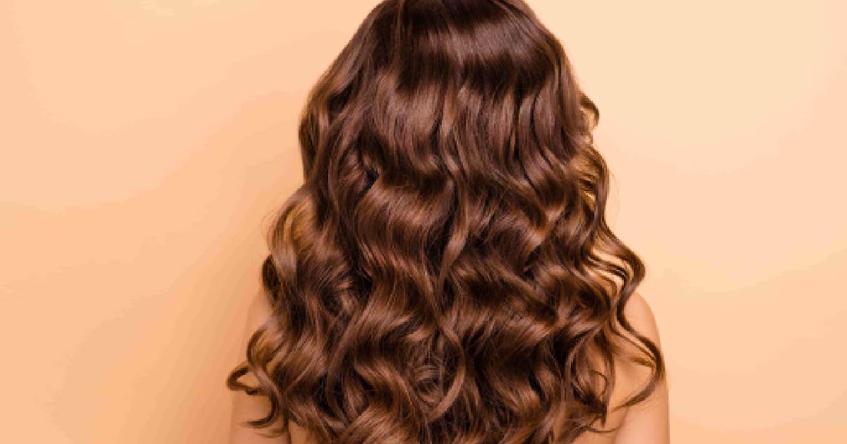 Professional hair color correction results showing healthy, shiny, wavy brown hair from the back in Scottsdale, AZ